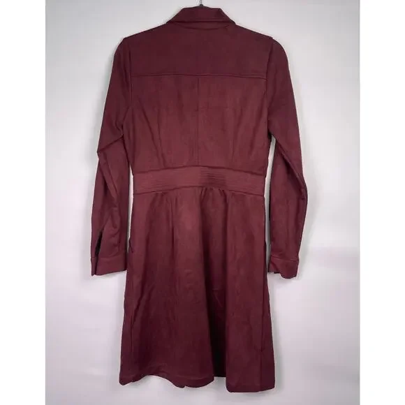 NWT A Loves A Burgundy Faux Suede Button Front Long Sleeve Dress Size M - Picture 5 of 11